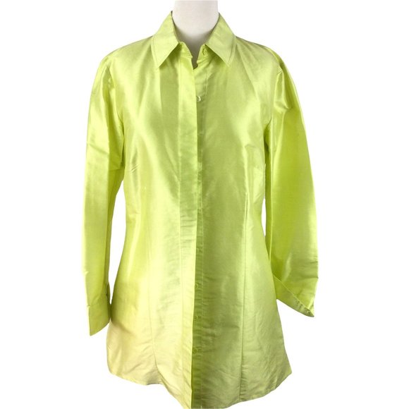 Chico's 100% Green Silk Tunic Jacket, Size XS - Picture 1 of 6